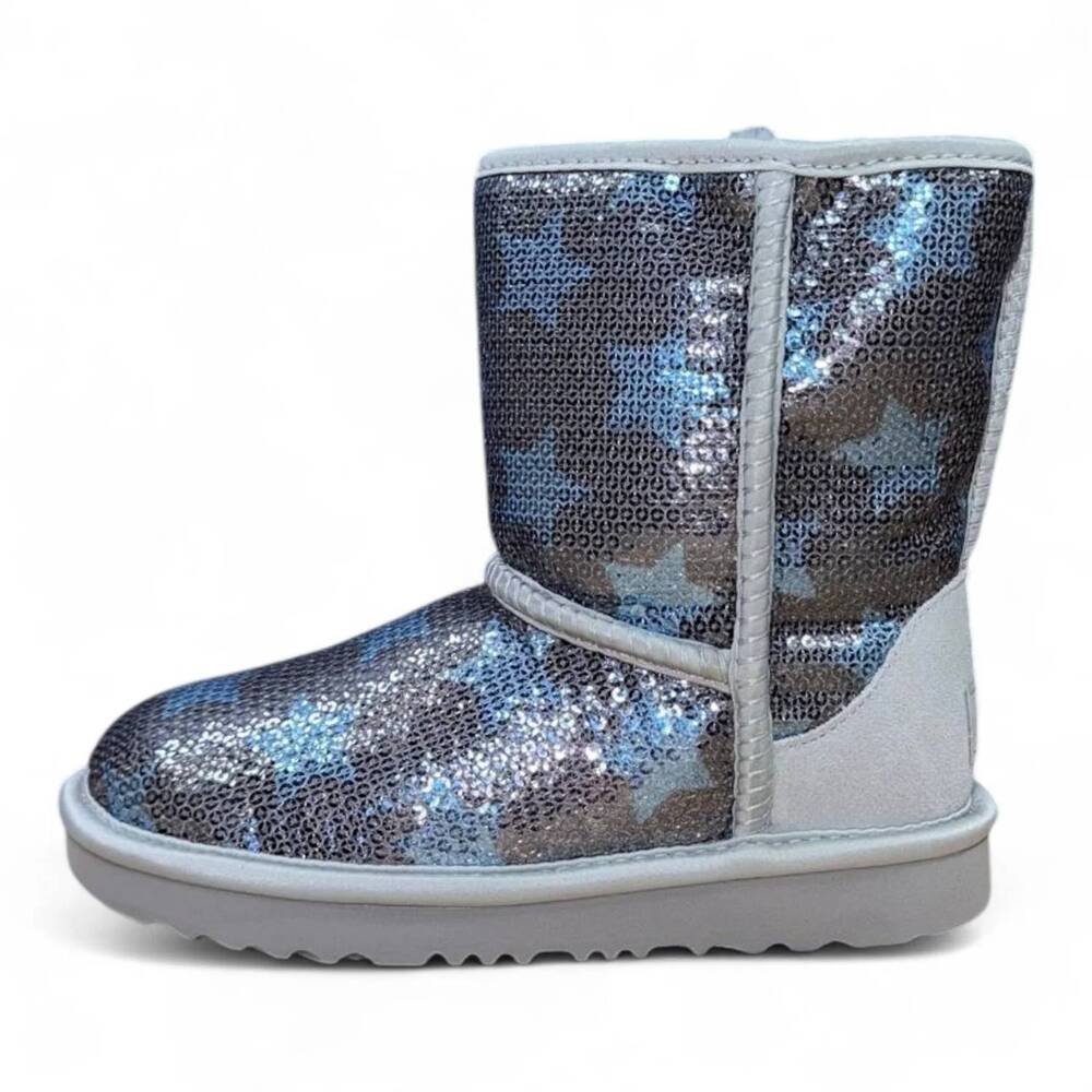 NEW UGG toddler classic short ii sequin star boots in denim blue